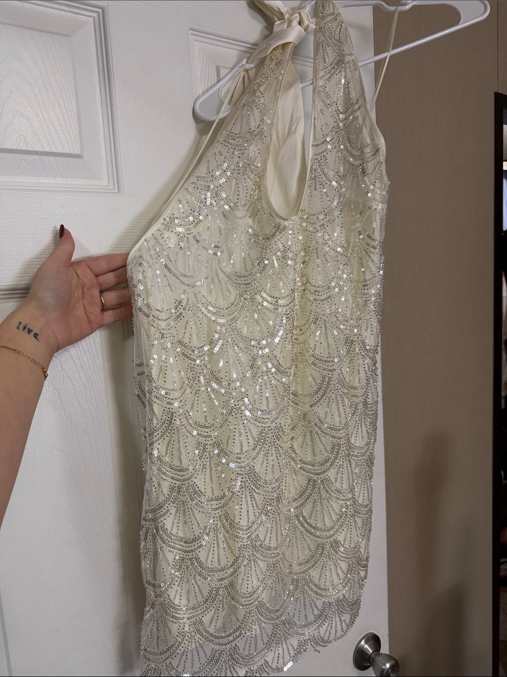 12th Tribe Cream Sequin Halter Mini Dress- Bridal Era